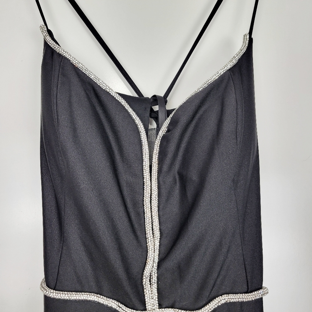 NWT B. Darlin Juniors Rhinestone-Trim Lace-Up-Back Gown in Black Size 15/16 - Picture 7 of 14